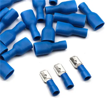 50 Pairs 6.3 mm 16-14 AWG Kadın ve Erkek Elektrik kablo konnektörü İzoleli Sıkma Terminali Maça Mavi Çeşitler Kiti
