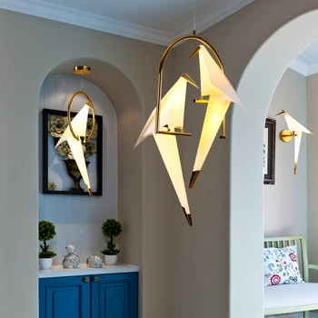 Modern Kağıt kuş avize ev dekor Origami levrek ışık şube masa lambası tasarımcı asılı duvar ışık Led zemin lambaları