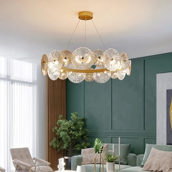 Modern LED Lotus yaprağı cam tavan avize klasik sanat kolye ışık ev Deco asılı yatak odası için lamba oturma yemek odası