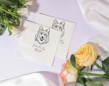 50 ADET Özel Resimli Köpek Düğün Peçeteleri / Özel Pet Düğün Peçeteleri | Özel Kağıt Peçeteler / Özel Nişan Peçeteleri |
