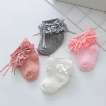 Yeni Kız Çorap Dantel Yay çocuk Katı Dantel Çorap Pamuk Rahat Nefes Bebek Çorap Kızlar için
