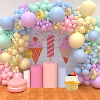 117 Paket Macarons Gökkuşağı Paskalya Balonlar Altın konfeti balonları Çocuklar Doğum Günü Bebek Duş Paskalya Unicorn Parti Süslemeleri