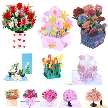 3D çiçek buketi Pop Up Kart Mutlu anneler Günü Tebrik Kartı sevgililer Günü Doğum Günü Yıldönümü Kartı Eşi Sevgilisi için