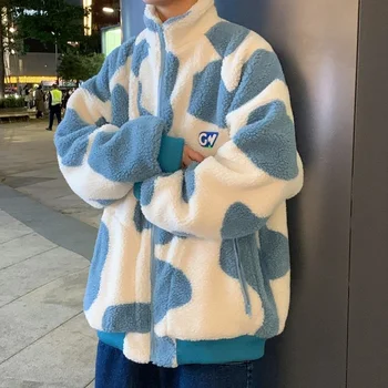 Kuzu kadife ceket erkek Kore versiyonu Harajuku eğilim kış kalınlaşma çift giyim strtwear üst gömlek gençlik kazak