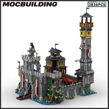 Yüksek Kule Ortaçağ Kalesi Mimari Modüler Model MOC Yapı Taşları DIY Tuğla doğum günü hediyesi Sokak Görünümü Serisi Hediye