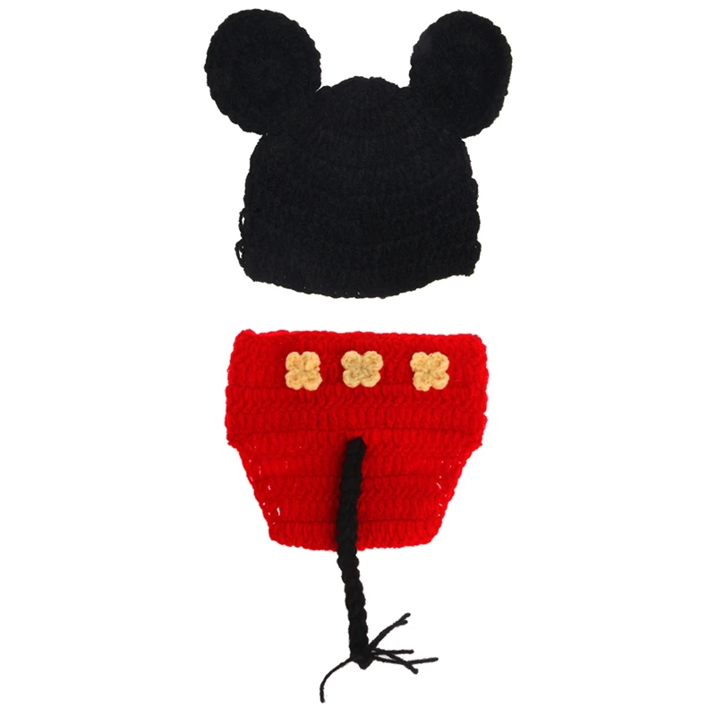 2 Adet / takım Bebek Mickey ikinci parça Takım Elbise Yenidoğan Bebek Kız Erkek Tığ Örgü Kostüm Fotoğraf Prop Kıyafetler